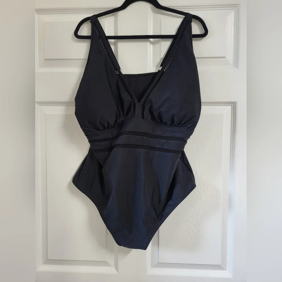NWT- DACI - BlackV-Neck One Piece Swimsuit with Hollow Cutouts - Size 20W